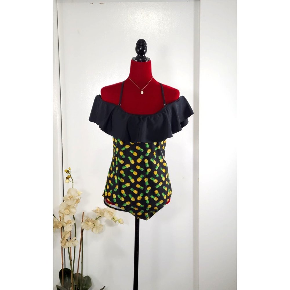 Mrs. Spicy Women's Sexy Cute design One-piece Black Pineapple Swimwear XL 1089